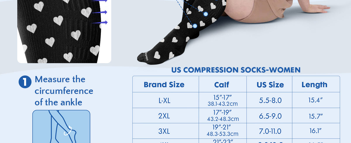 Wide-Calf Nylon Compression Socks, 20–30 mmHg – 3 Pairs