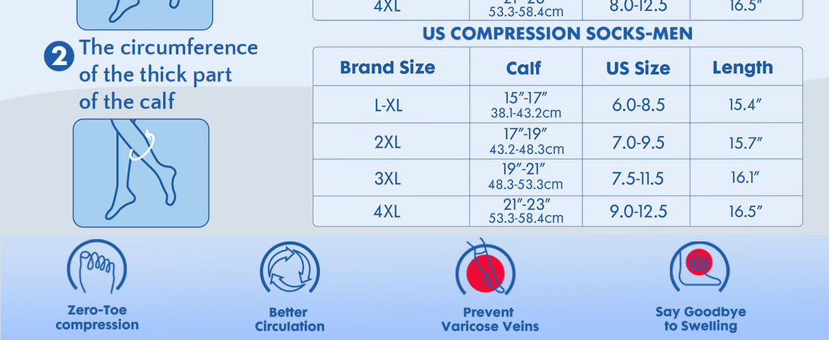 Wide-Calf Nylon Compression Socks, 20–30 mmHg – 3 Pairs