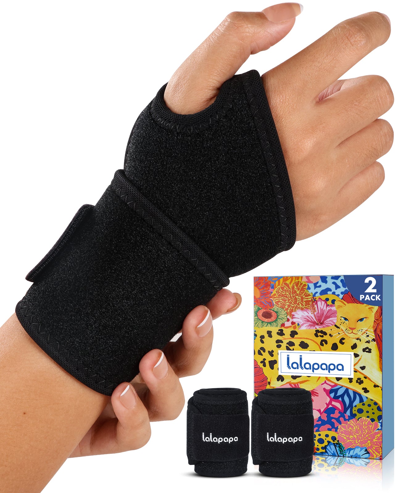 Carpal Tunnel Wrist Brace – 2-Pack Adjustable Support for Women, Fits Left & Right Hands, Relief for Arthritis, Tendonitis & Sports