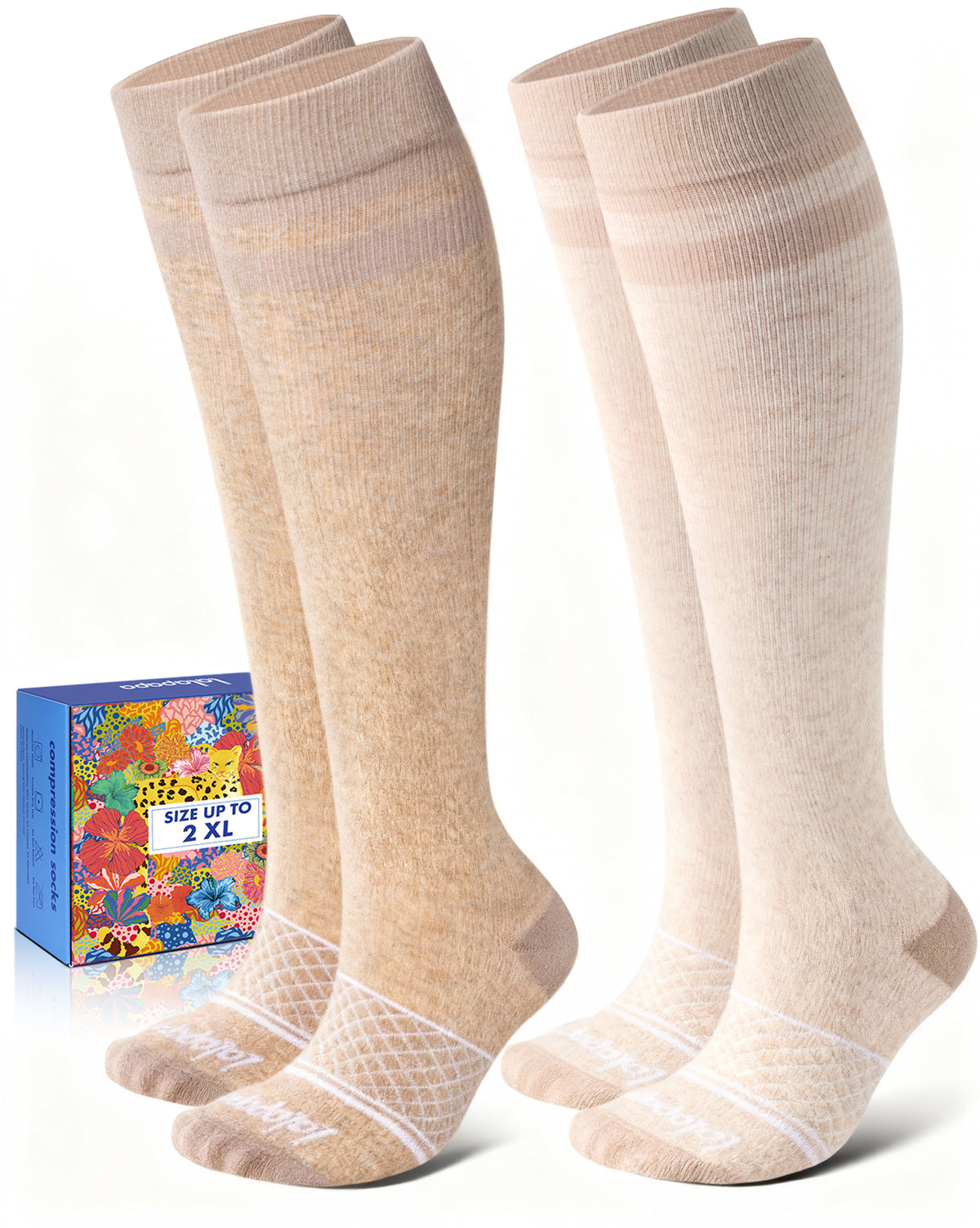 Cotton Arch-Support Compression Socks, 20–30 mmHg – 2 Pairs