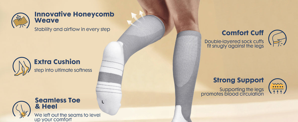 Cushioned Cotton Compression Socks, 20–30 mmHg