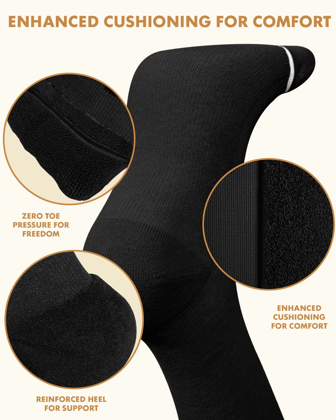 Cotton Compression Socks for Women - 15-20mmHg Cushioned Sole, Soft Breathable for Pregnancy Travel Nurse