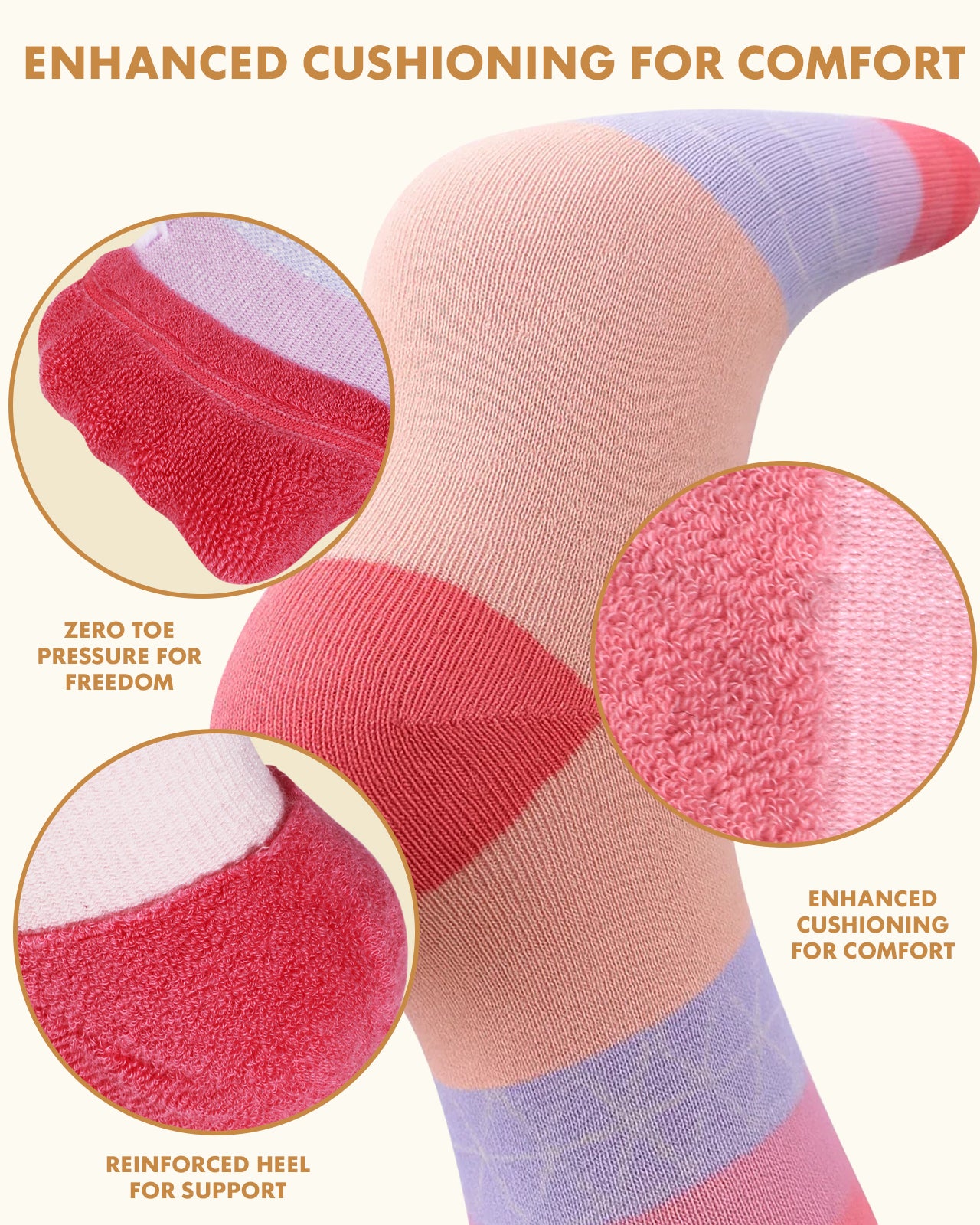 Cotton Compression Socks for Women - 15-20mmHg Cushioned Sole, Soft Breathable for Pregnancy Travel Nurse