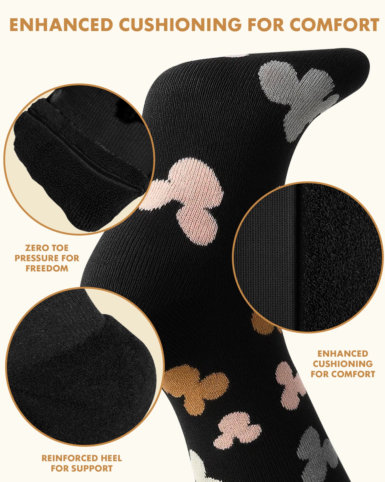 Cotton Compression Socks for Women - 15-20mmHg Cushioned Sole, Soft Breathable for Pregnancy Travel Nurse