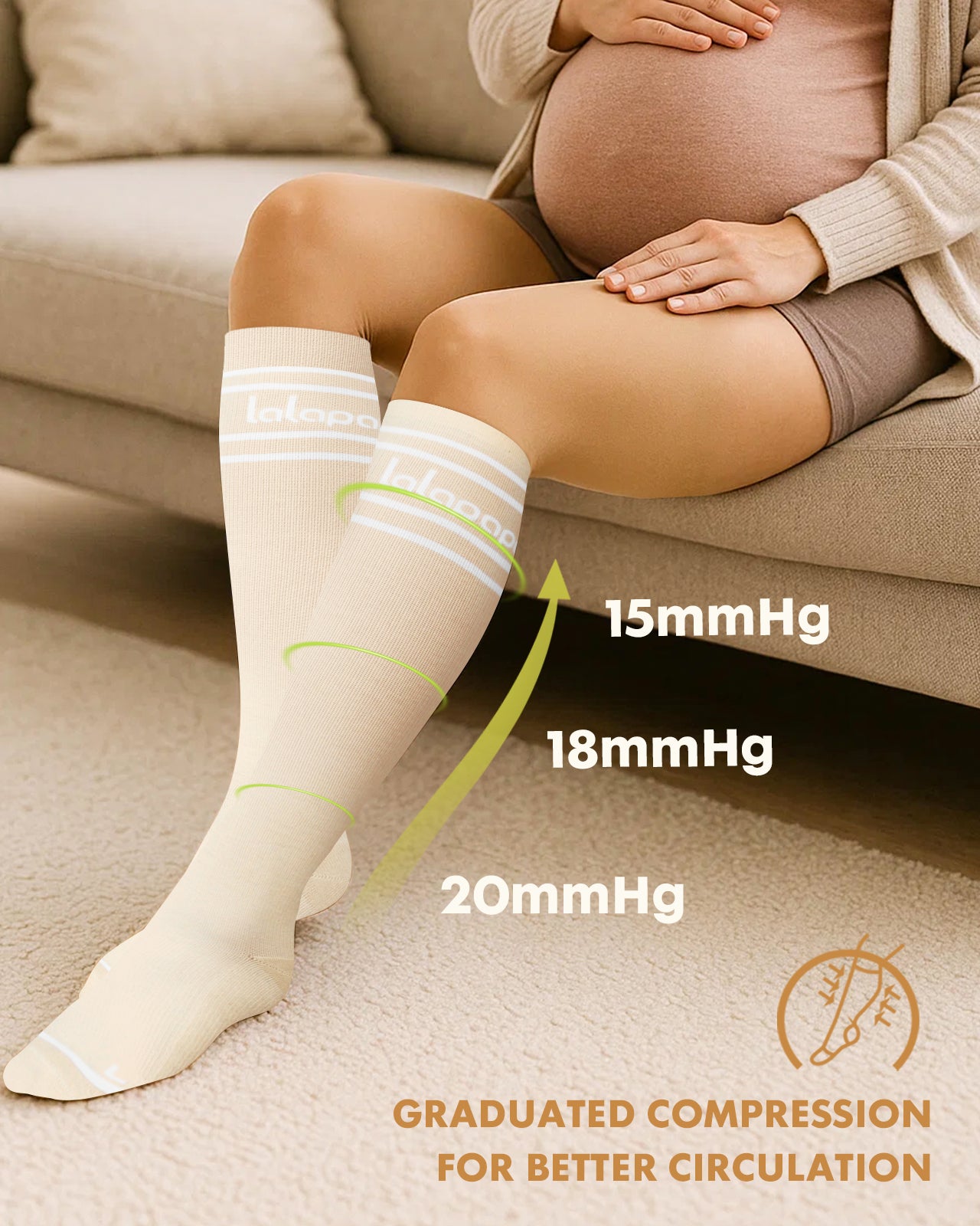 Cotton Compression Socks for Women - 15-20mmHg Cushioned Sole, Soft Breathable for Pregnancy Travel Nurse
