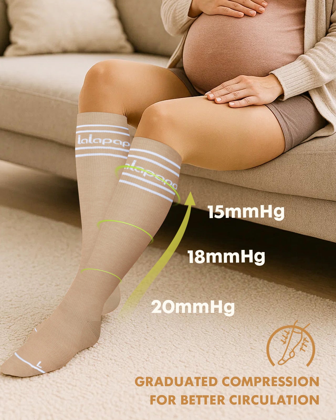 Cotton Compression Socks for Women - 15-20mmHg Cushioned Sole, Soft Breathable for Pregnancy Travel Nurse