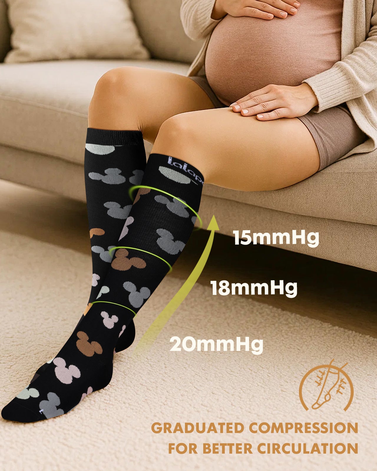 Cotton Compression Socks for Women - 15-20mmHg Cushioned Sole, Soft Breathable for Pregnancy Travel Nurse