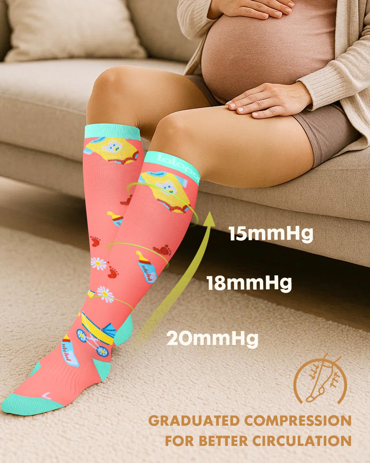 Cotton Compression Socks for Women - 15-20mmHg Cushioned Sole, Soft Breathable for Pregnancy Travel Nurse