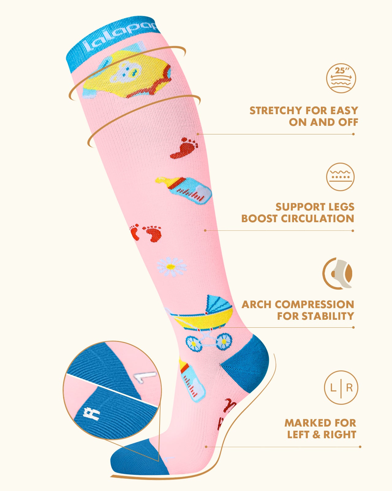 Cotton Compression Socks for Women - 15-20mmHg Cushioned Sole, Soft Breathable for Pregnancy Travel Nurse