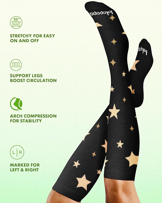 Bamboo Viscose Knee-High Compression Socks – 2 Pairs, 15-20mmHg for Men & Women, Perfect for Travel & Nurses