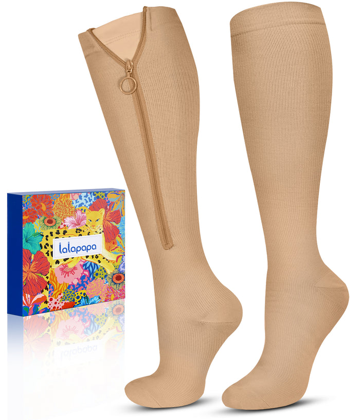 Zipper Compression Socks with Inner Lining, 20–30 mmHg