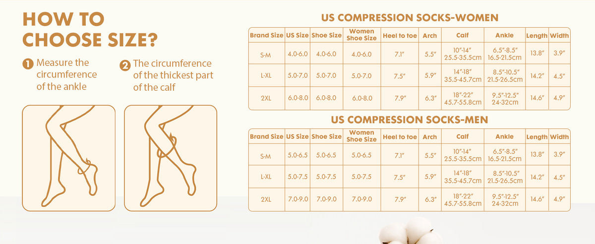 Thick Cotton Compression Socks, 15–20 mmHg