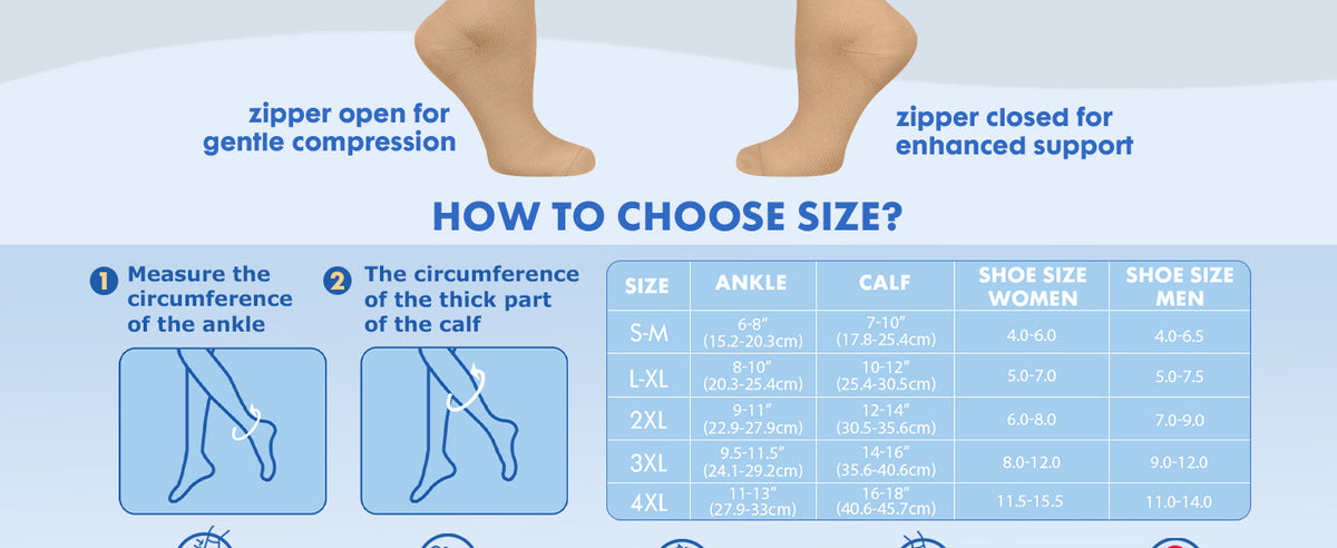 Zipper Compression Socks with Inner Lining, 20–30 mmHg