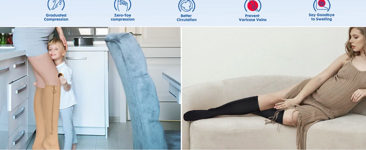 Zipper Compression Socks with Inner Lining, 20–30 mmHg