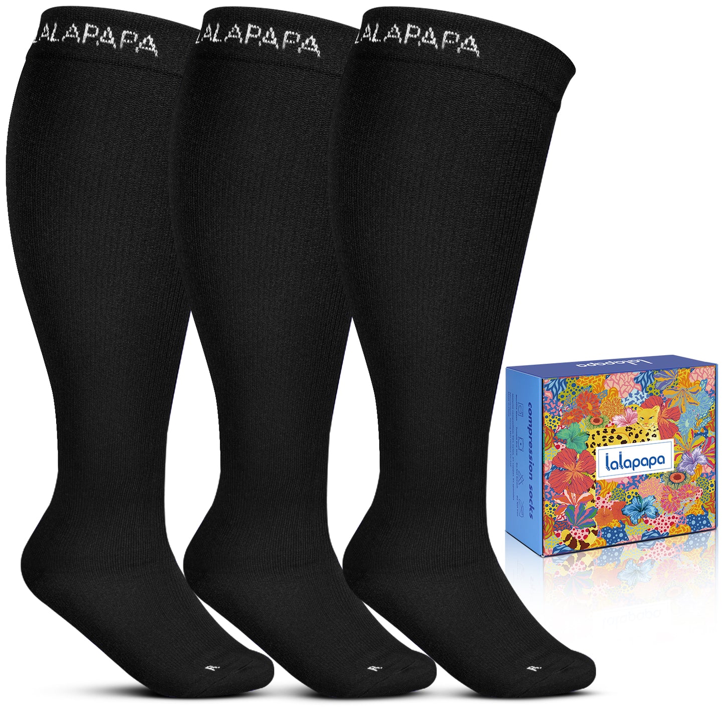 3 Pairs Wide Calf Compression Socks – 15-20mmHg, Graduated Support for Women, Perfect for Nurses, Travel & Pregnancy