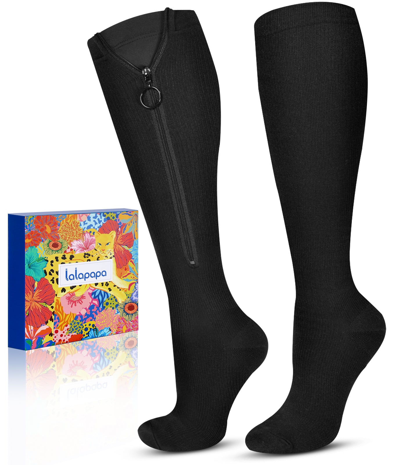 Zipper Compression Socks with Inner Lining – 20-30mmHg Graduated Support, Easy to Wear for Men & Women