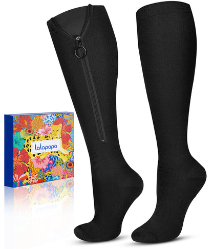 Zipper Compression Socks with Inner Lining – 20-30mmHg Graduated Support, Easy to Wear for Men & Women