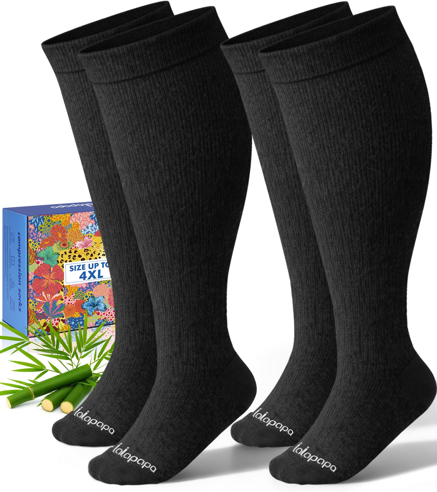 Bamboo Wide Calf Compression Socks – 2 Pairs, 15-20mmHg Graduated Support for Men & Women, Plus Size