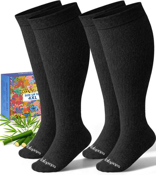 Bamboo Wide Calf Compression Socks – 2 Pairs, 15-20mmHg Graduated Support for Men & Women, Plus Size