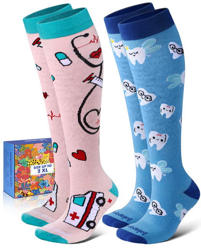 Cotton Compression Socks – 2 Pairs, 20-30mmHg Circulation & Arch Support, Breathable for Men & Women