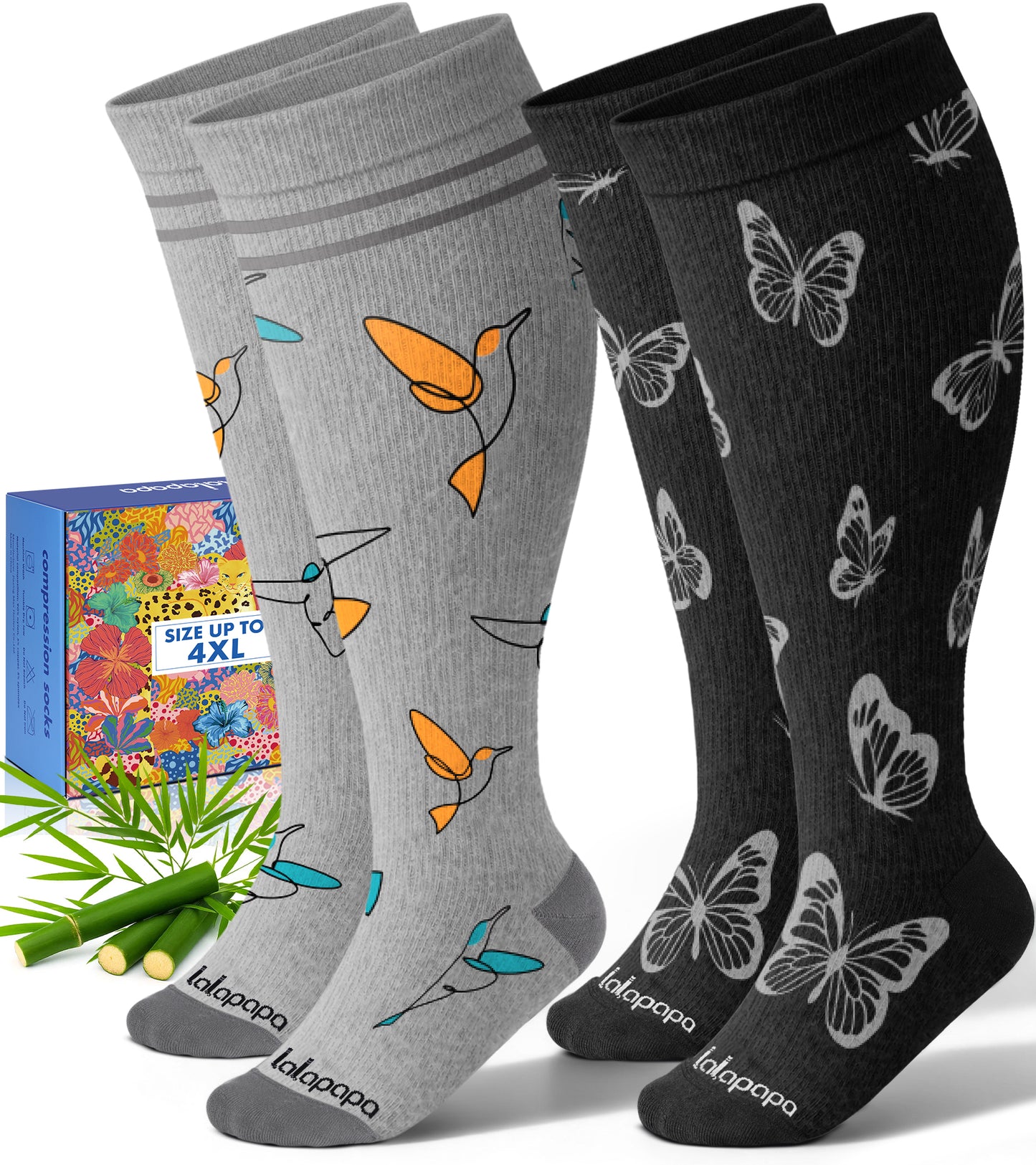 Bamboo Wide Calf Compression Socks – 2 Pairs, 15-20mmHg Graduated Support for Men & Women, Plus Size