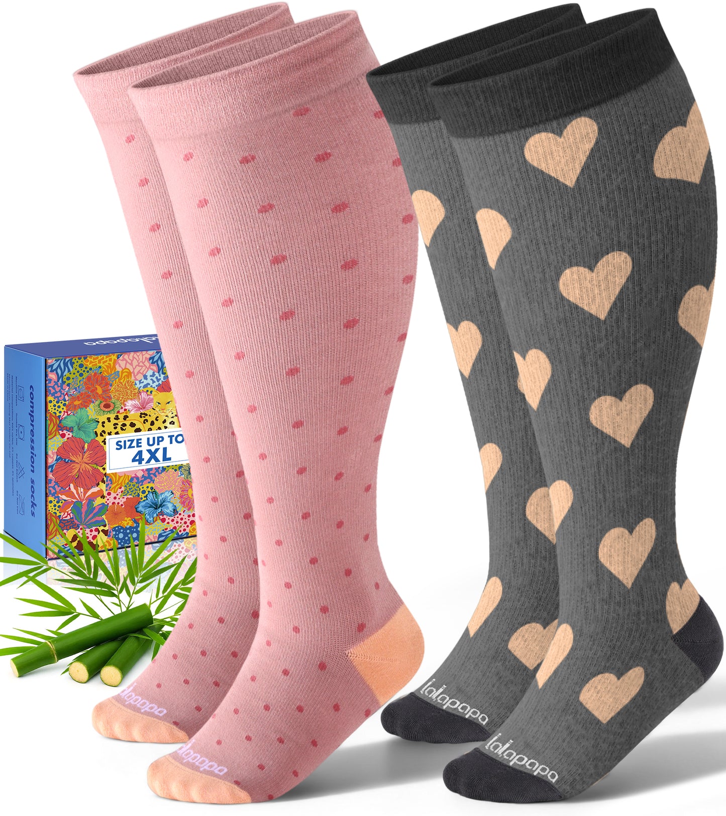 Bamboo Wide Calf Compression Socks – 2 Pairs, 15-20mmHg Graduated Support for Men & Women, Plus Size