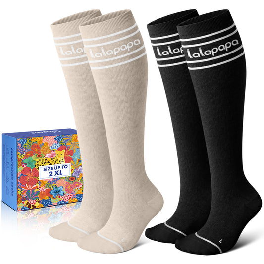 Cotton Compression Socks for Women - 15-20mmHg Cushioned Sole, Soft Breathable for Pregnancy Travel Nurse