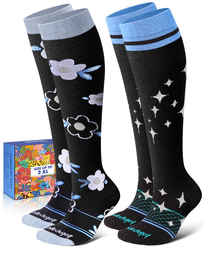 Cotton Compression Socks – 2 Pairs, 20-30mmHg Circulation & Arch Support, Breathable for Men & Women