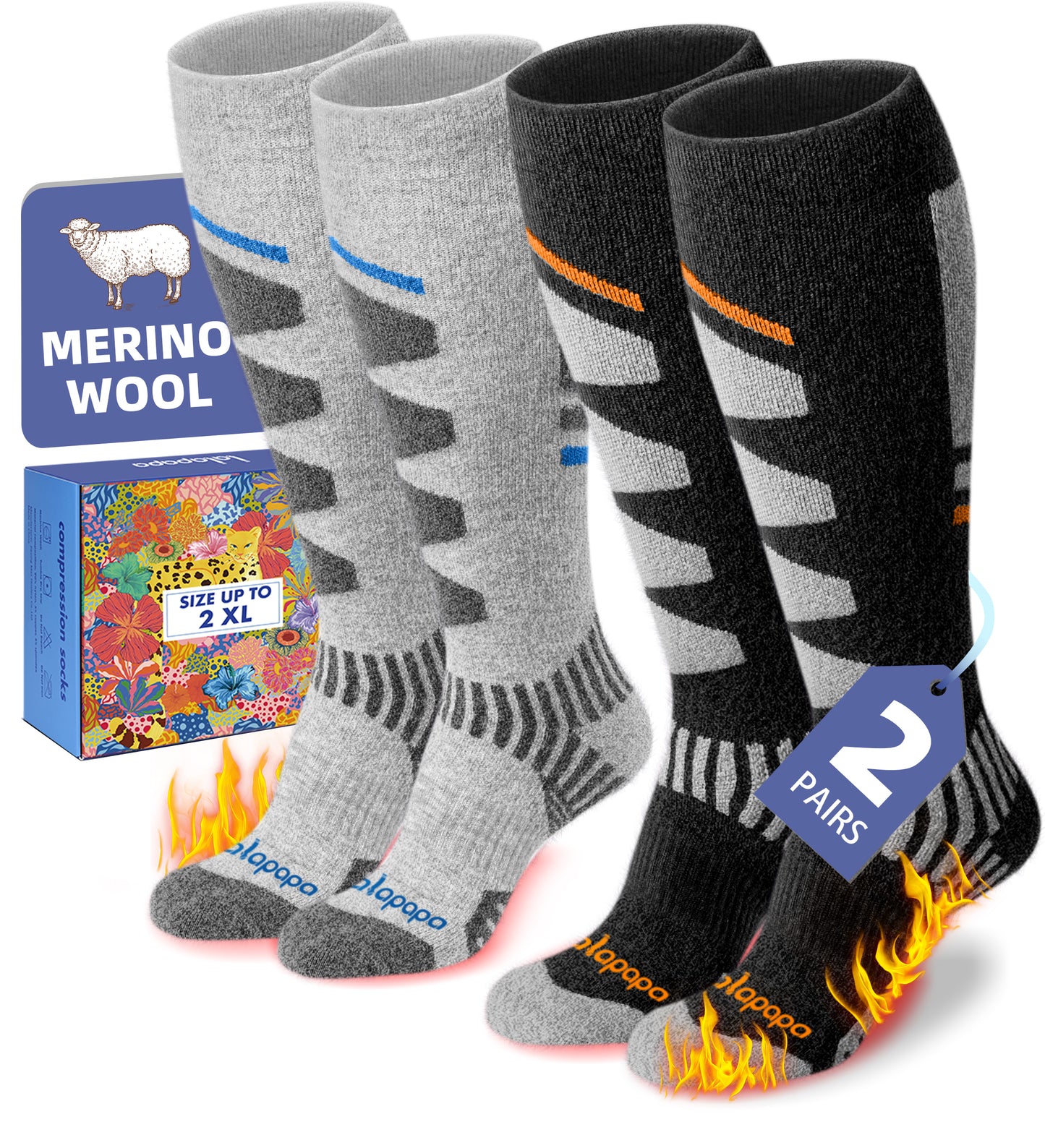 Merino Wool Ski Socks for Women Men - Warm Thermal Padded Cushioned Knee High Socks for Winter Skiing Snowboarding