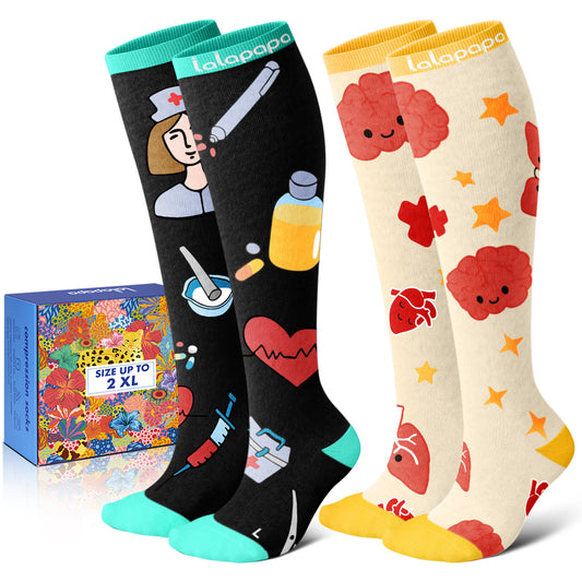 Cotton Compression Socks for Women - 15-20mmHg Cushioned Sole, Soft Breathable for Pregnancy Travel Nurse