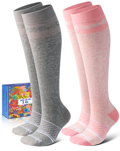Cotton Compression Socks – 2 Pairs, 20-30mmHg Circulation & Arch Support, Breathable for Men & Women