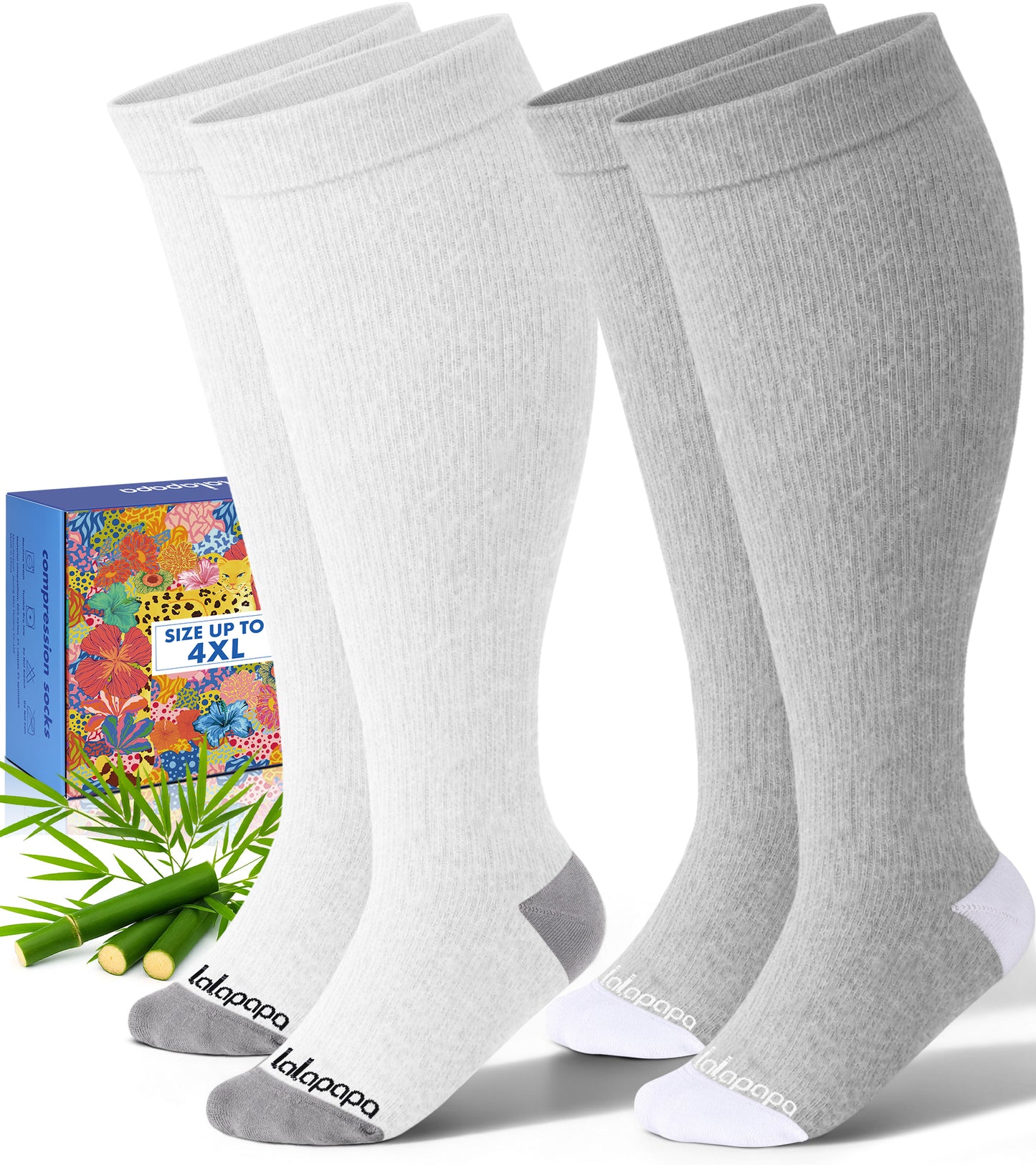 Bamboo Wide Calf Compression Socks – 2 Pairs, 15-20mmHg Graduated Support for Men & Women, Plus Size