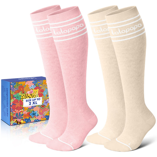 Cotton Compression Socks for Women - 15-20mmHg Cushioned Sole, Soft Breathable for Pregnancy Travel Nurse