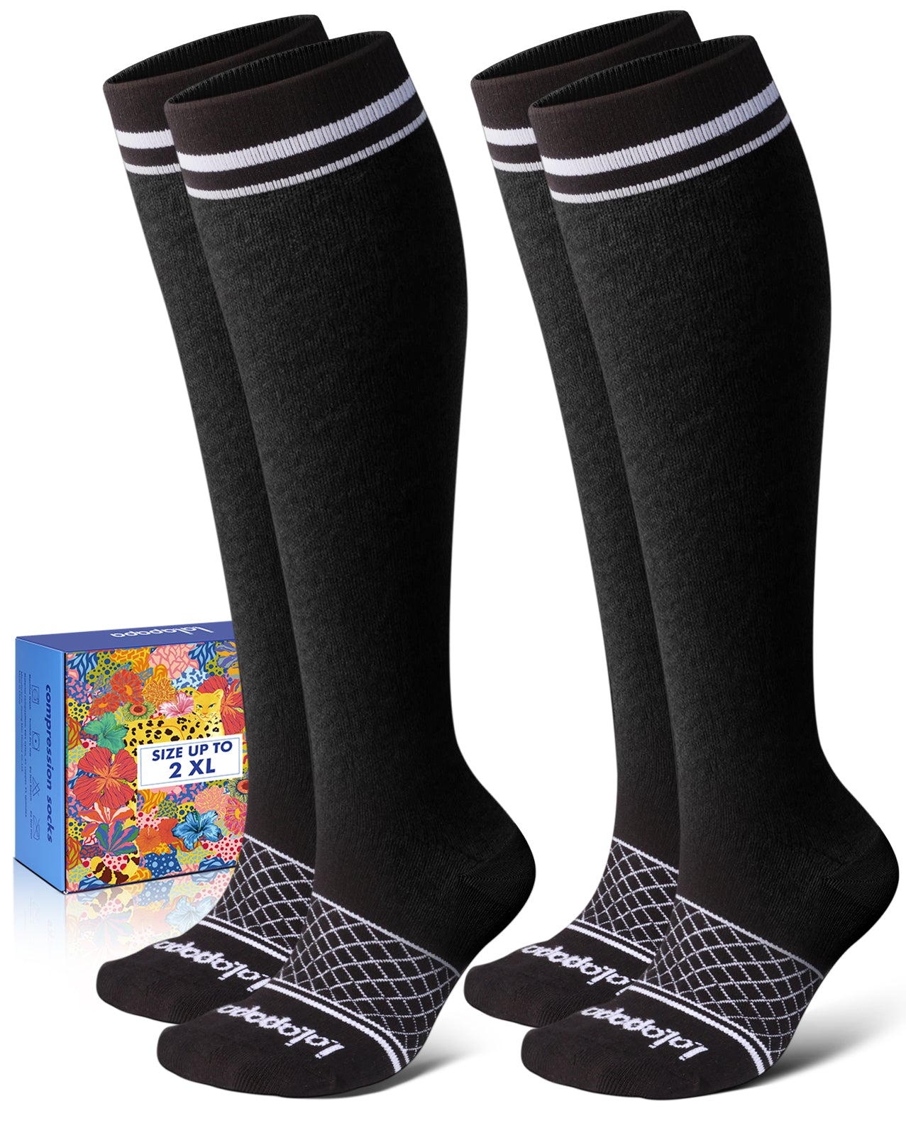 Cotton Compression Socks – 2 Pairs, 20-30mmHg Circulation & Arch Support, Breathable for Men & Women