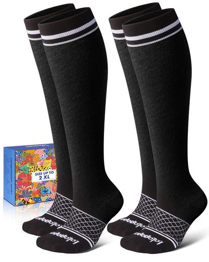 Cotton Compression Socks – 2 Pairs, 20-30mmHg Circulation & Arch Support, Breathable for Men & Women