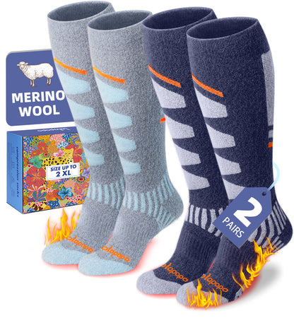 Merino Wool Ski Socks for Women Men - Warm Thermal Padded Cushioned Knee High Socks for Winter Skiing Snowboarding