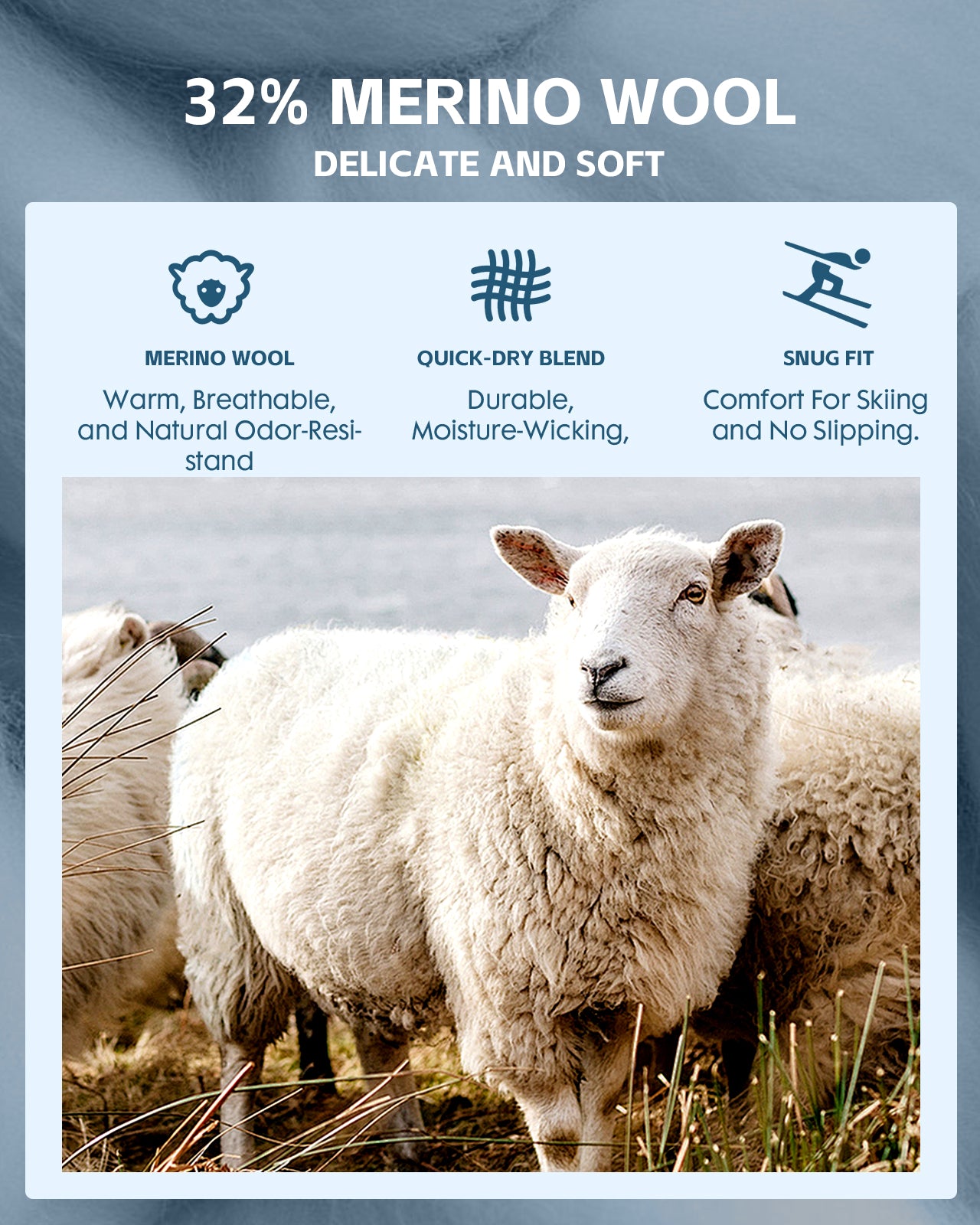 Merino Wool Ski Socks for Women Men - Warm Thermal Padded Cushioned Knee High Socks for Winter Skiing Snowboarding