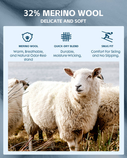 Merino Wool Ski Socks for Women Men - Warm Thermal Padded Cushioned Knee High Socks for Winter Skiing Snowboarding