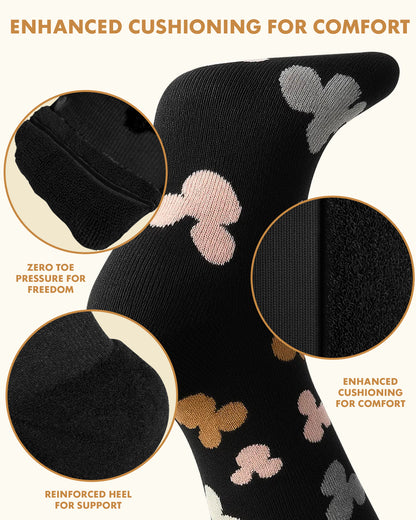 Cotton Compression Socks for Women - 15-20mmHg Cushioned Sole, Soft Breathable for Pregnancy Travel Nurse