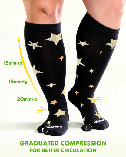 Bamboo Wide Calf Compression Socks – 2 Pairs, 15-20mmHg Graduated Support for Men & Women, Plus Size