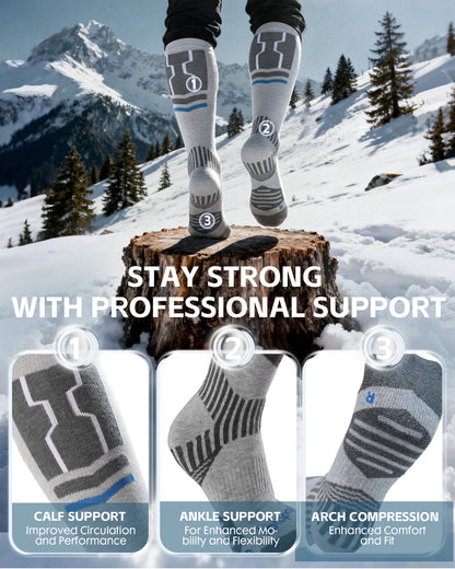 Merino Wool Ski Socks for Women Men - Warm Thermal Padded Cushioned Knee High Socks for Winter Skiing Snowboarding
