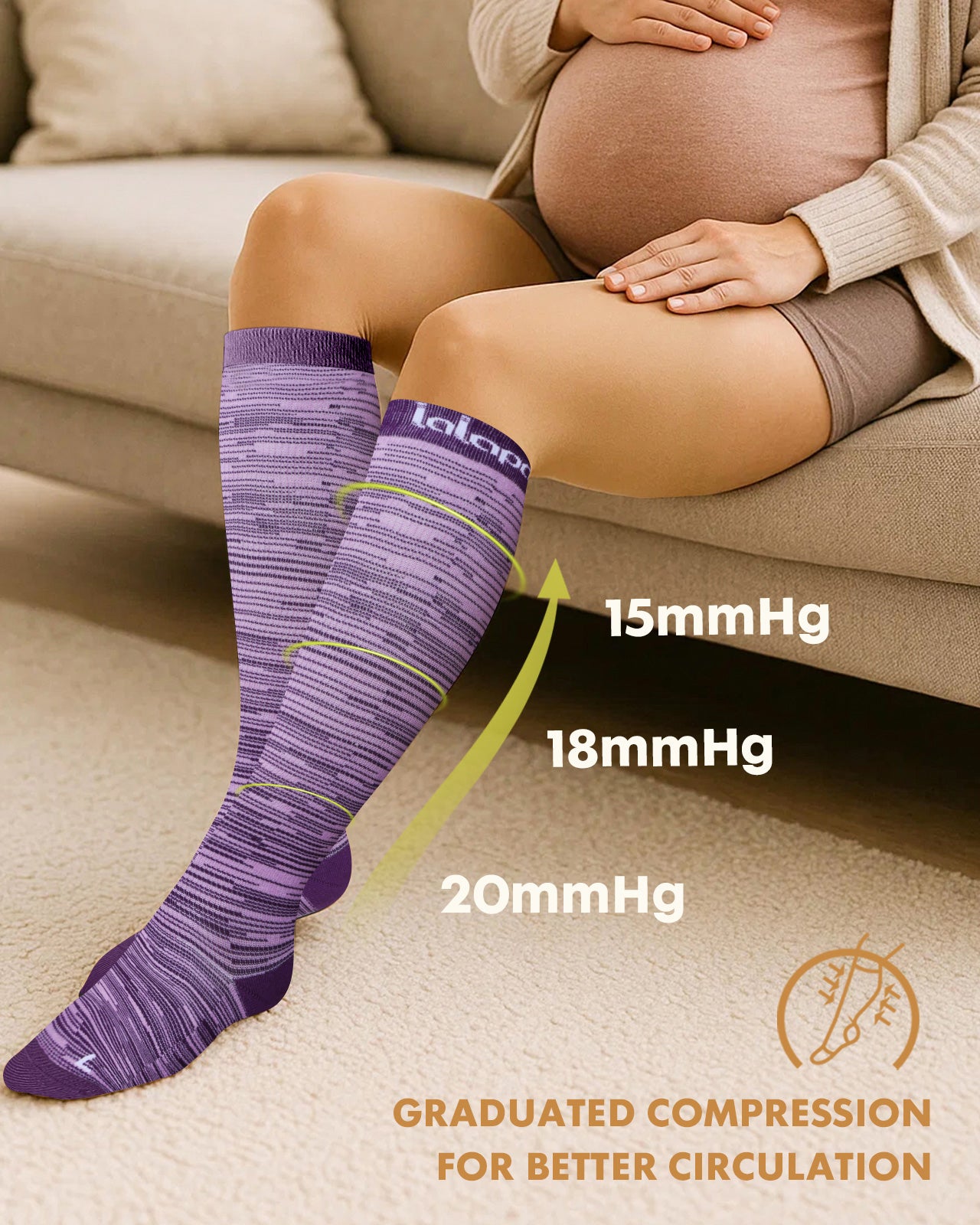 Cotton Compression Socks for Women - 15-20mmHg Cushioned Sole, Soft Breathable for Pregnancy Travel Nurse