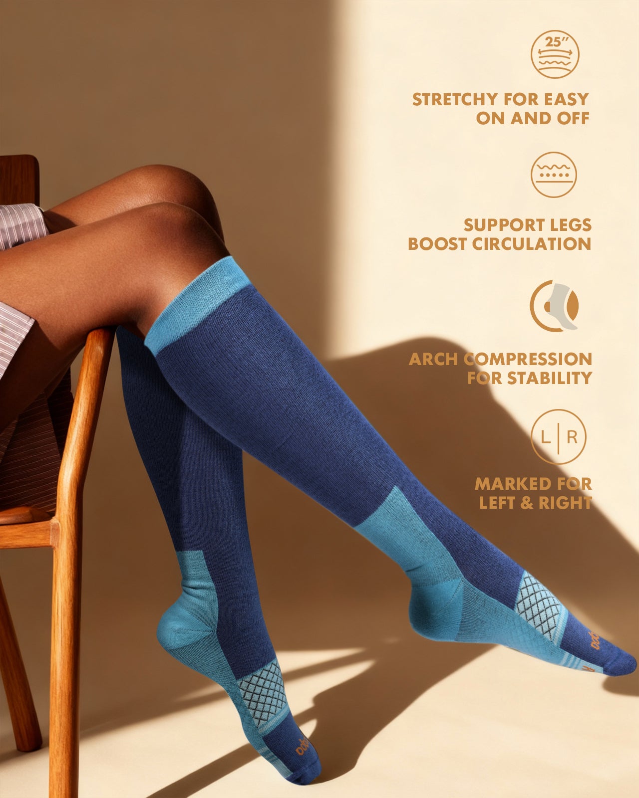 Cotton Compression Socks – 2 Pairs, 20-30mmHg Circulation & Arch Support, Breathable for Men & Women