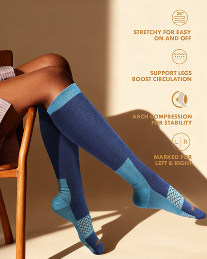 Cotton Compression Socks – 2 Pairs, 20-30mmHg Circulation & Arch Support, Breathable for Men & Women