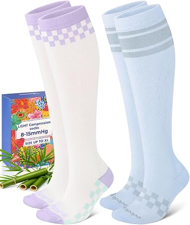 Lalapapa Light Bamboo Viscose Compression Socks · 2 Pairs — White Blue Check