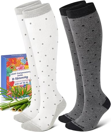 Lalapapa Light Bamboo Viscose Compression Socks · 2 Pairs — Black Gray Dot