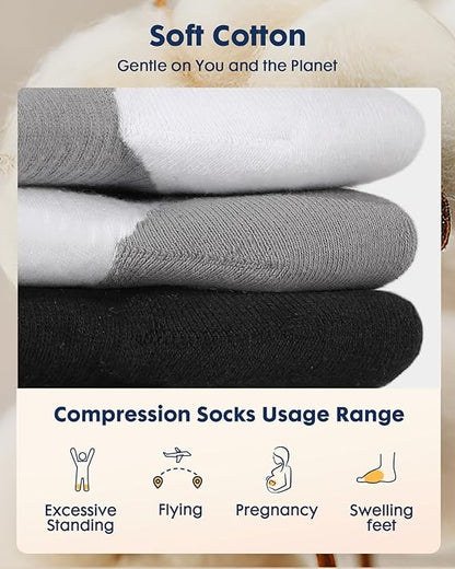 Comfortable Cotton Compression Socks – 20-30mmHg Breathable Arch Support for Men & Women, Ideal for Flying & Nurses