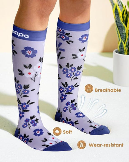 Cute 3-Pair Compression Socks for Women – 20-30mmHg Graduated Support, Lightweight for Daily Wear, Travel & Nurses
