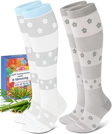 Lalapapa Light Bamboo Viscose Compression Socks · 2 Pairs — Floral Stripe