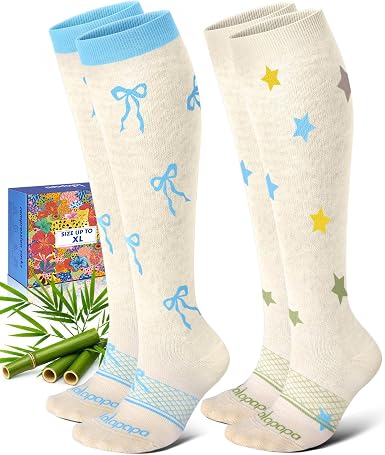 Lalapapa Bamboo Viscose Compression Socks · Bow & Floral — Bow Star